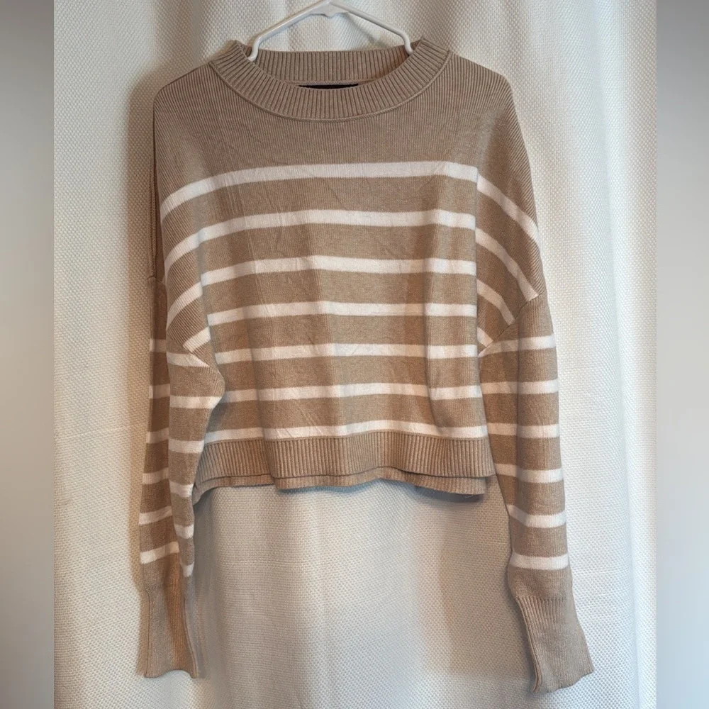Striped Tan and White Sweater - Picture 1 of 1